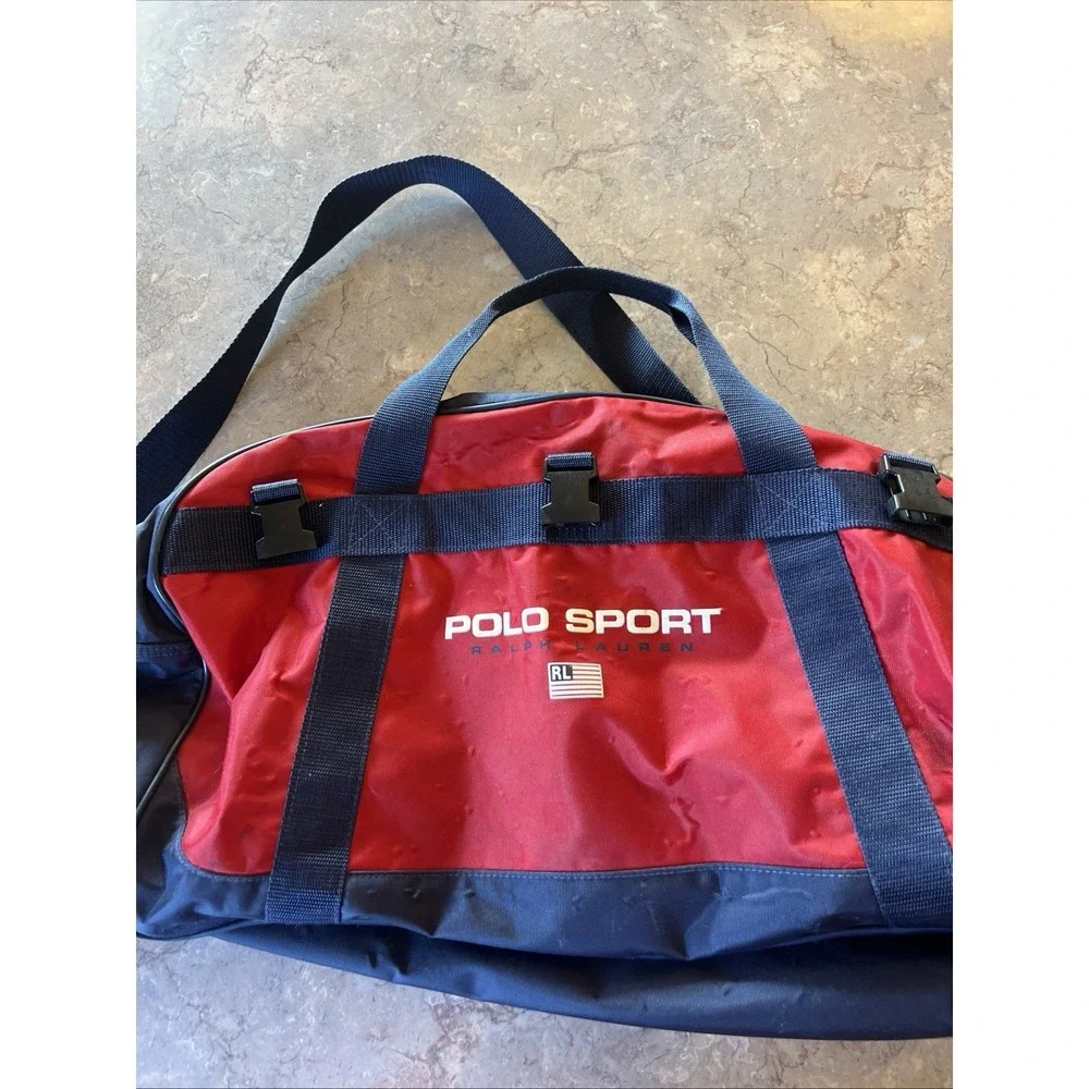 Vintage Polo Sport Ralph Lauren Duffle Bag Red Navy Blue Gym Travel Luggage